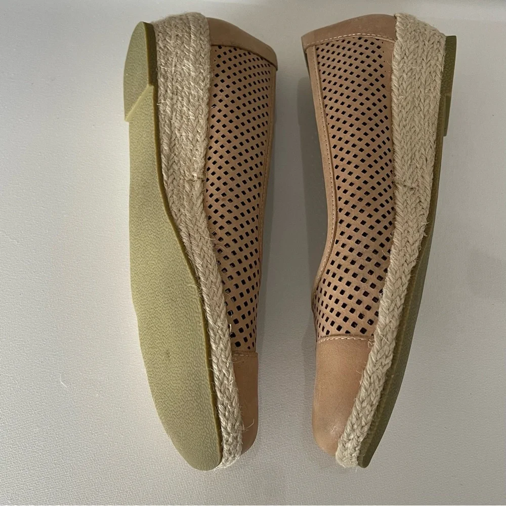 David Tate Ballet Flat Laser Cut‎ Leather Espadrilles Wedge Tan Sz 8